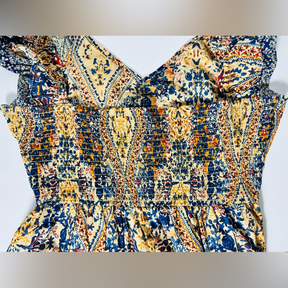 Caroline Constas Tiered Maxi Dress Small Smocked Pockets Cotton Cottagecore Boho - Picture 10 of 11